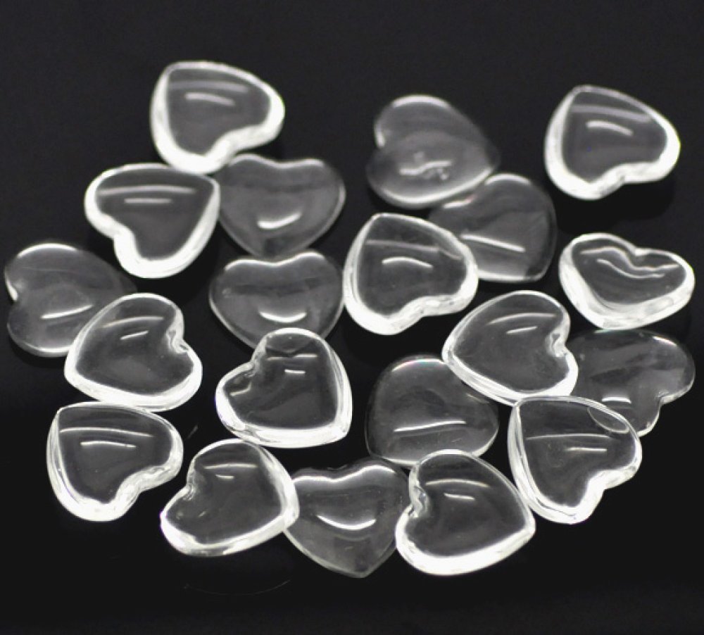 10 Cabochons Herzen 14 x 15 mm aus transparentem Lupenglas Nr. 22