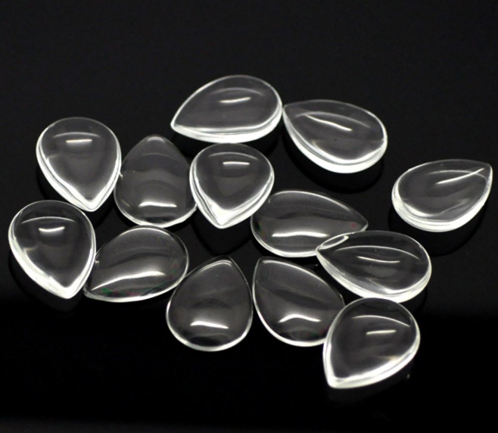 10 Cabochons Tropfen 18 x 25 mm aus transparentem Lupenglas Nr. 25