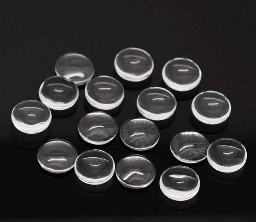 10 Cabochons Rund 12 mm aus transparentem Lupenglas Nr. 03