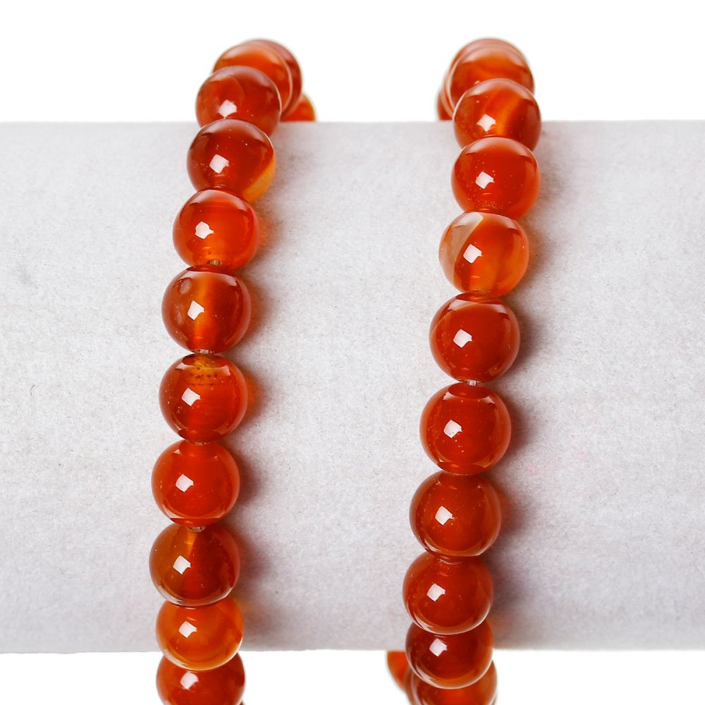 10 Perles Agate ( Chauffé ) Rond Rouge Orangé 8 mm Classement B