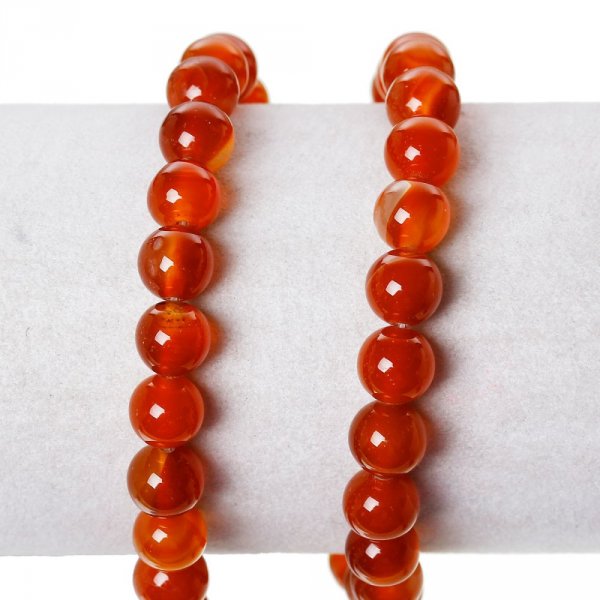 10 Perles Agate ( Chauff&eacute; ) Rond Rouge Orang&eacute; 8 mm Classement B
