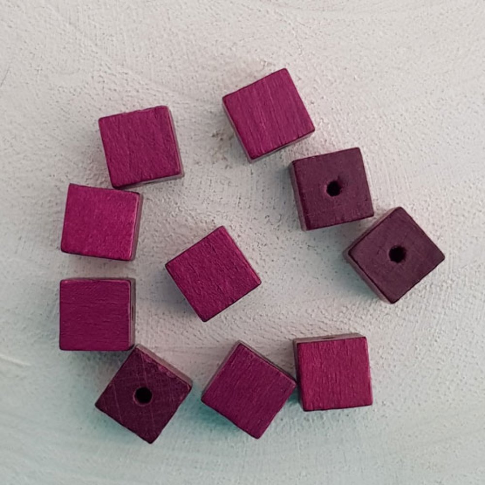 10 Holzperlen Würfel/Quadrat 10 mm Amethyst