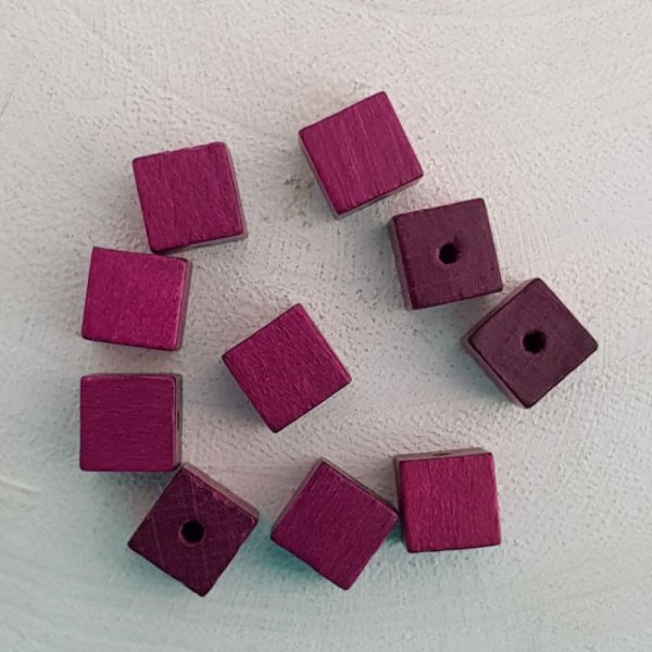 10 Holzperlen W&uuml;rfel/Quadrat 10 mm Amethyst