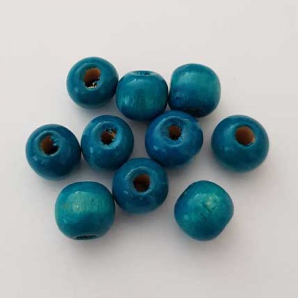 10 Perles Bois ronde 9 mm Turquoise N&deg;01