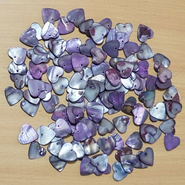 10 Perles breloques Pendentifs Nacres C&oelig;ur 17mm Violet