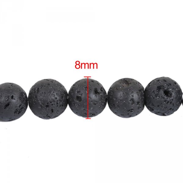 10 Perles en Pierre de Lave Rond Noir 8mm
