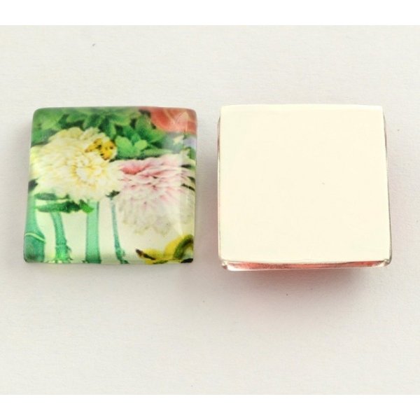 10 quadratische Glas-Cabochons 20 mm sortiert Blumen S-22-20-17