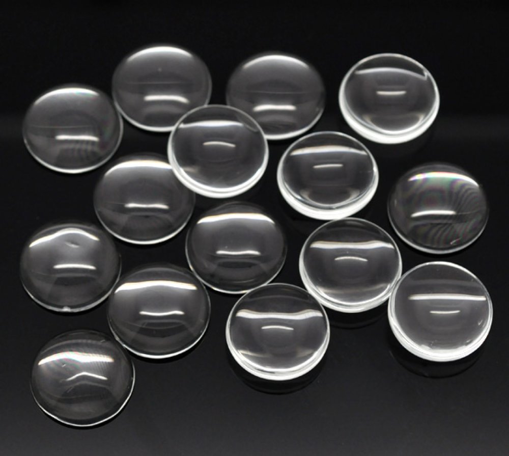 15 Cabochons Rund 10 mm aus transparentem Lupenglas Nr. 02