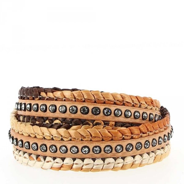 1 M&egrave;tre Cuir Naturel de 15 mm avec strass Swarovski et Raphia