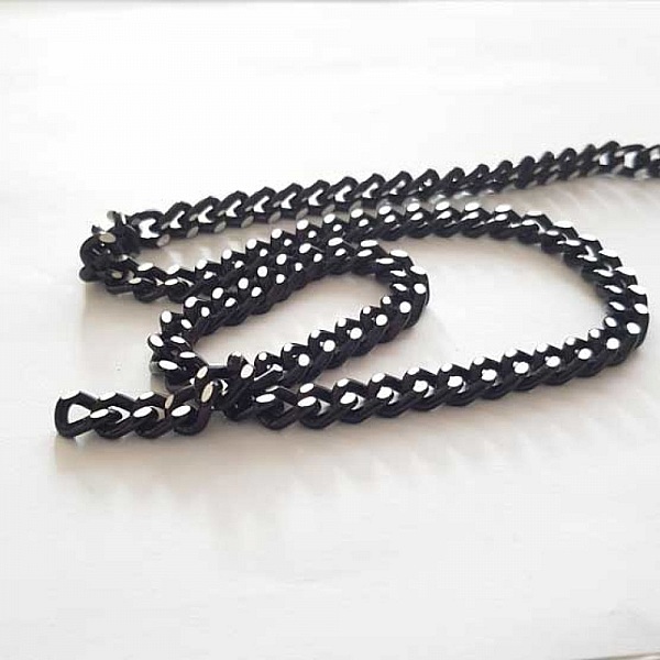 1 Meter flache Kette Schwarz und Silber