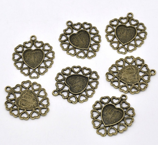 1 Cabochon-Halter Herz Nr. 01 Bronze