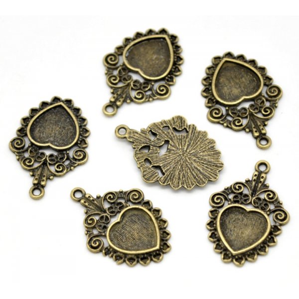 1 Cabochon-Halter Herz N&deg;04 Bronze