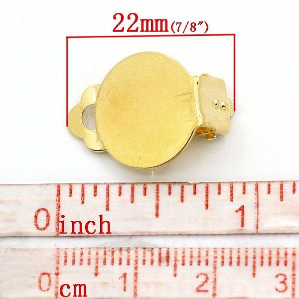 20 Halterungen Ohrringe Clips Platte 15 mm Vergoldet