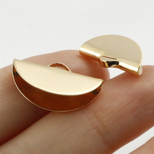 2 Endst&uuml;cke zum Aufkleben mit Halbmond-Fassungen 15 x 09 mm vergoldet