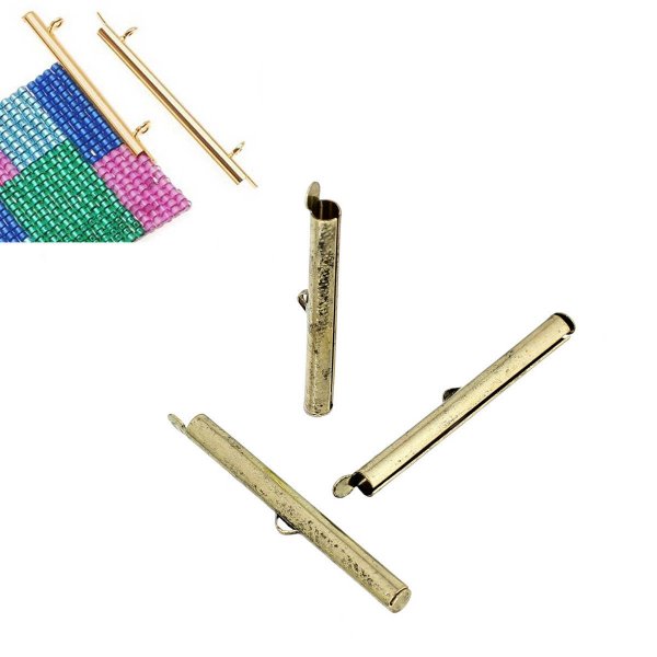 2 Verschl&uuml;sse mit Endst&uuml;cken aus Kupfer, bronzefarben, antik, 30x6mm-71739 