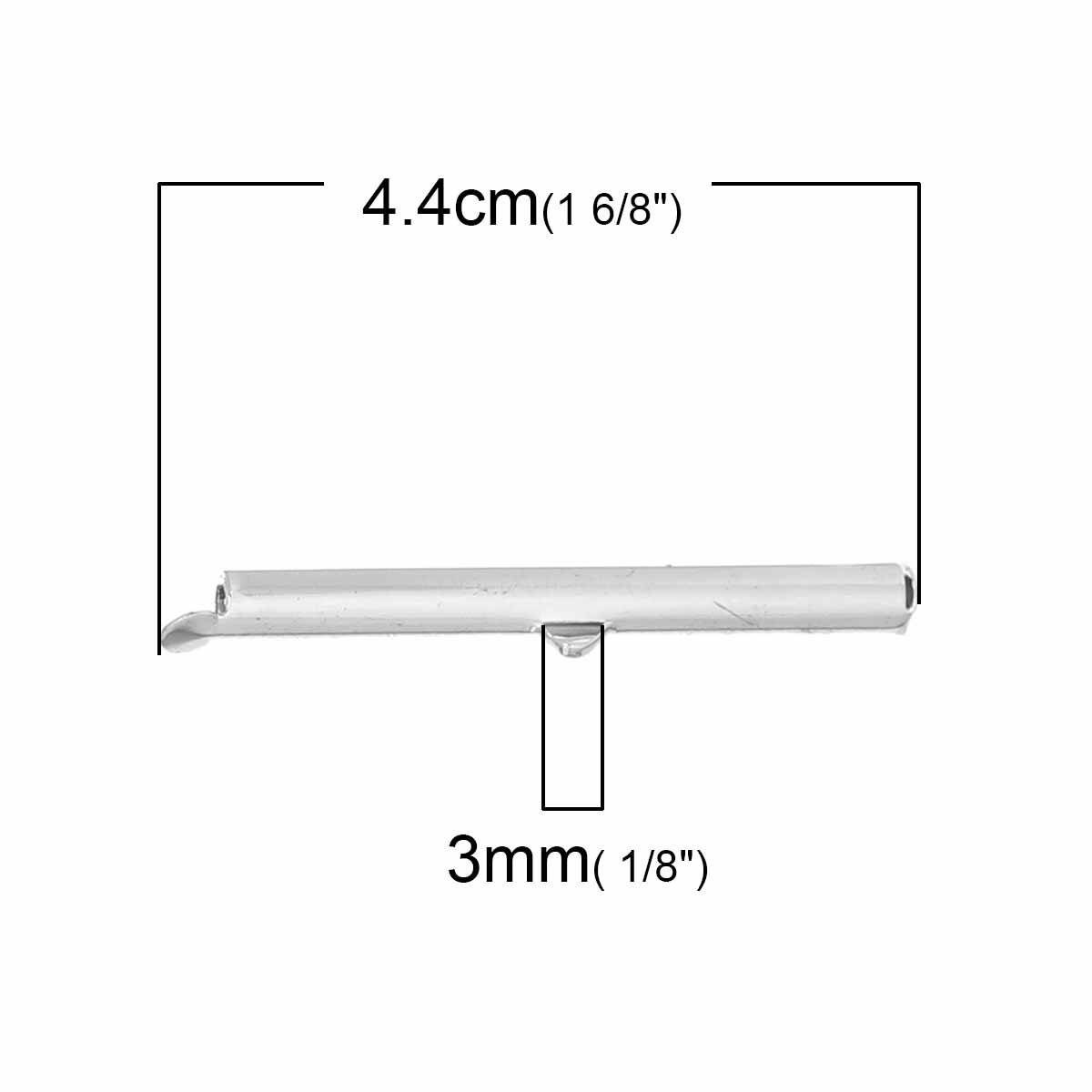 2 Verschlüsse mit Endstücken aus Kupfer, glänzend silberfarben, 40x6mm-72435 