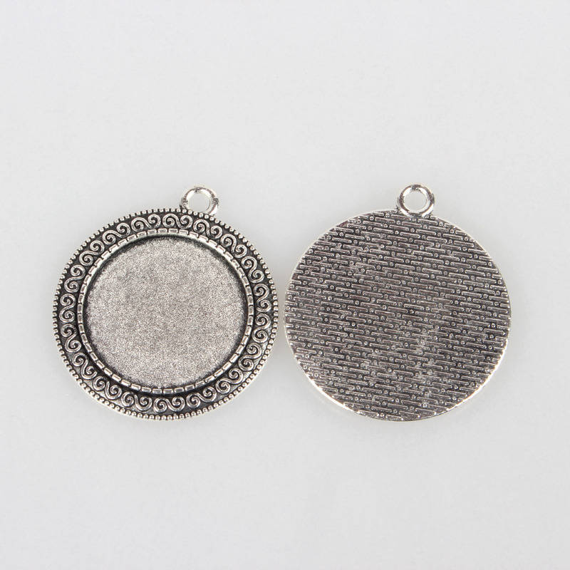 2 Cabochon-Halterungen 25mm Silber, Cabochon-Anhänger 52AS 