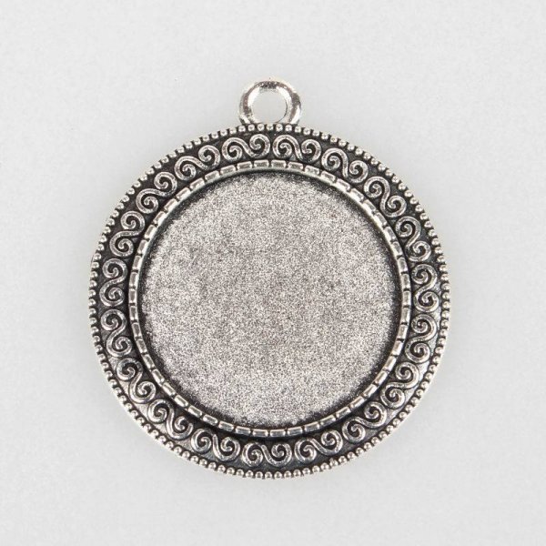 2 Cabochon-Halterungen 25mm Silber, Cabochon-Anh&auml;nger 52AS 