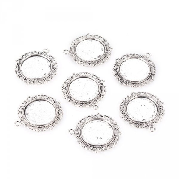 2 Cabochon-Halterungen 20mm Silber, Cabochon-Anh&auml;nger 15290AS