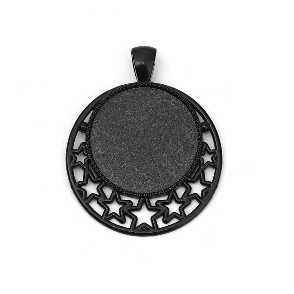 2 Cabochon-Halterungen 25mm Schwarz, Cabochon-Anhänger 8501