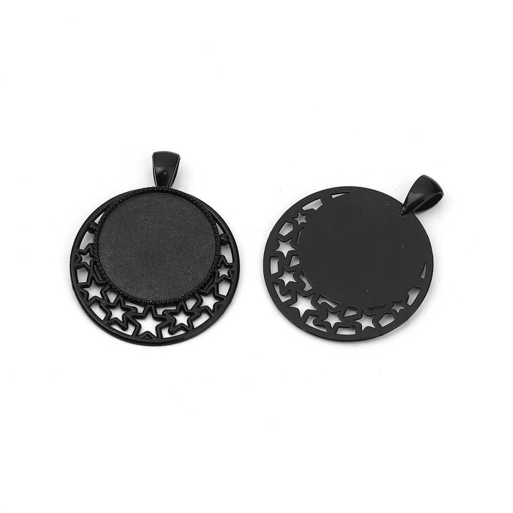 2 Cabochon-Halterungen 25mm Schwarz, Cabochon-Anhänger 8501