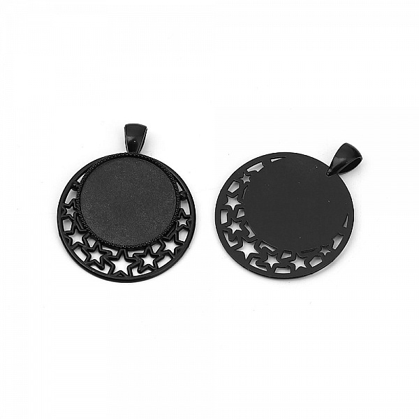 2 Cabochon-Halterungen 25mm Schwarz, Cabochon-Anh&auml;nger 8501