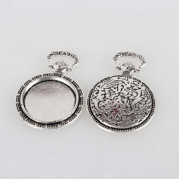 2 Halterungen Cabochons 20mm Silber Taschenuhr, Anh&auml;nger Cabochons 74AS