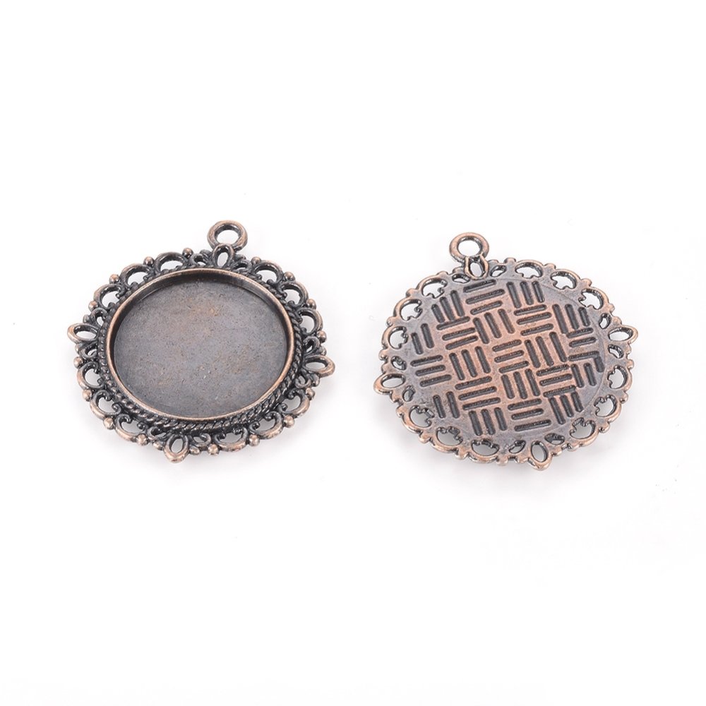 2 Cabochon-Halterungen 20mm Kupfer rot, Cabochon-Anhänger 15290AS
