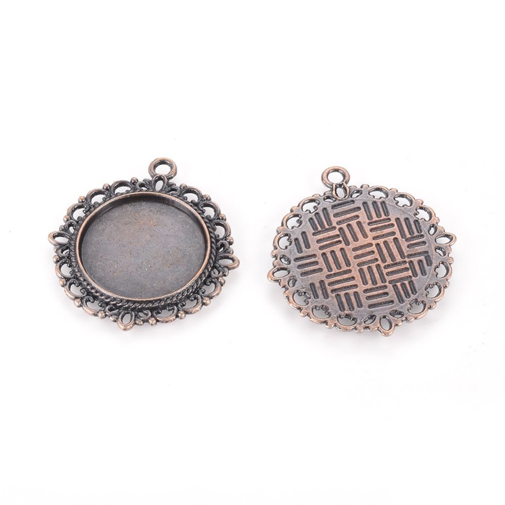 2 Cabochon-Halterungen 20mm Kupfer rot, Cabochon-Anhänger 15290AS
