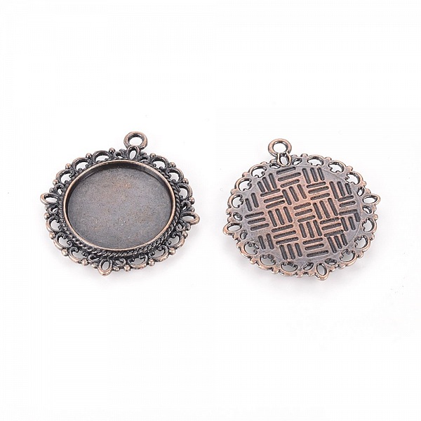 2 Cabochon-Halterungen 20mm Kupfer rot, Cabochon-Anh&auml;nger 15290AS