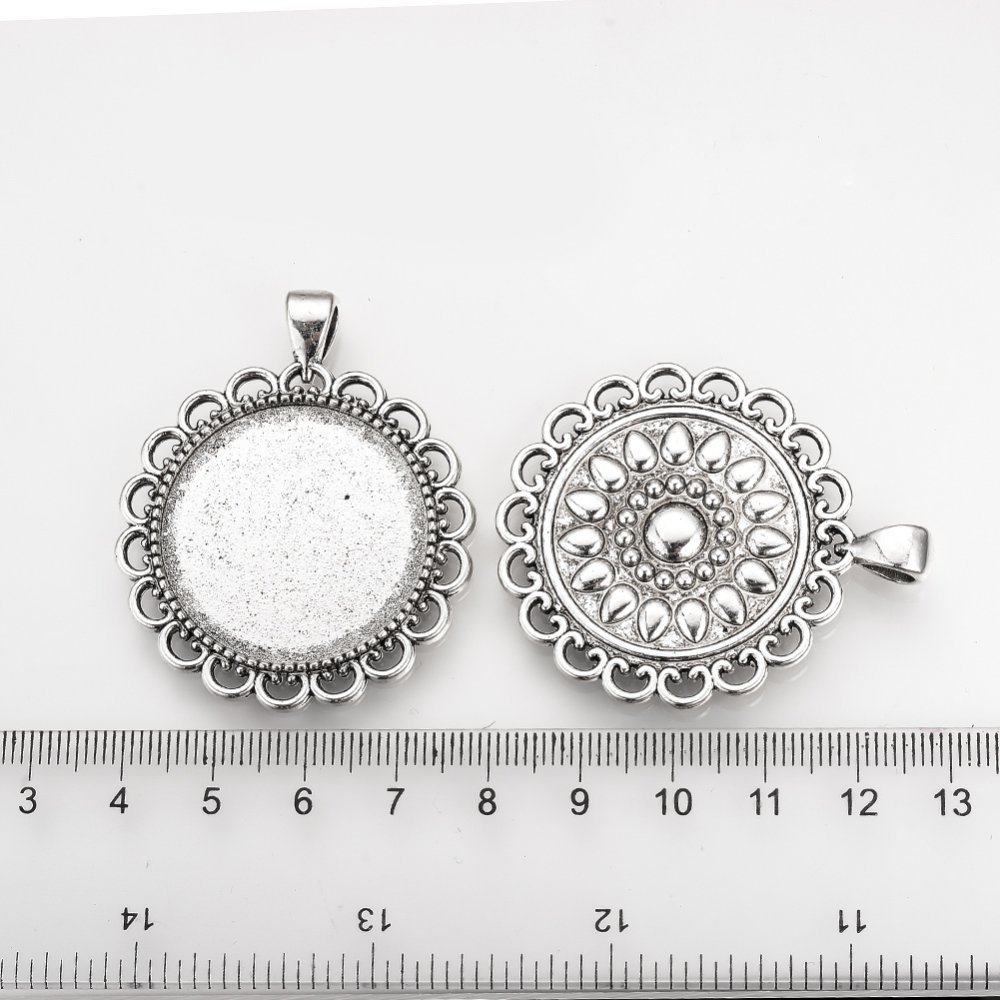 2 Cabochon-Halterungen 30mm Silber, Cabochon-Anhänger 57AS