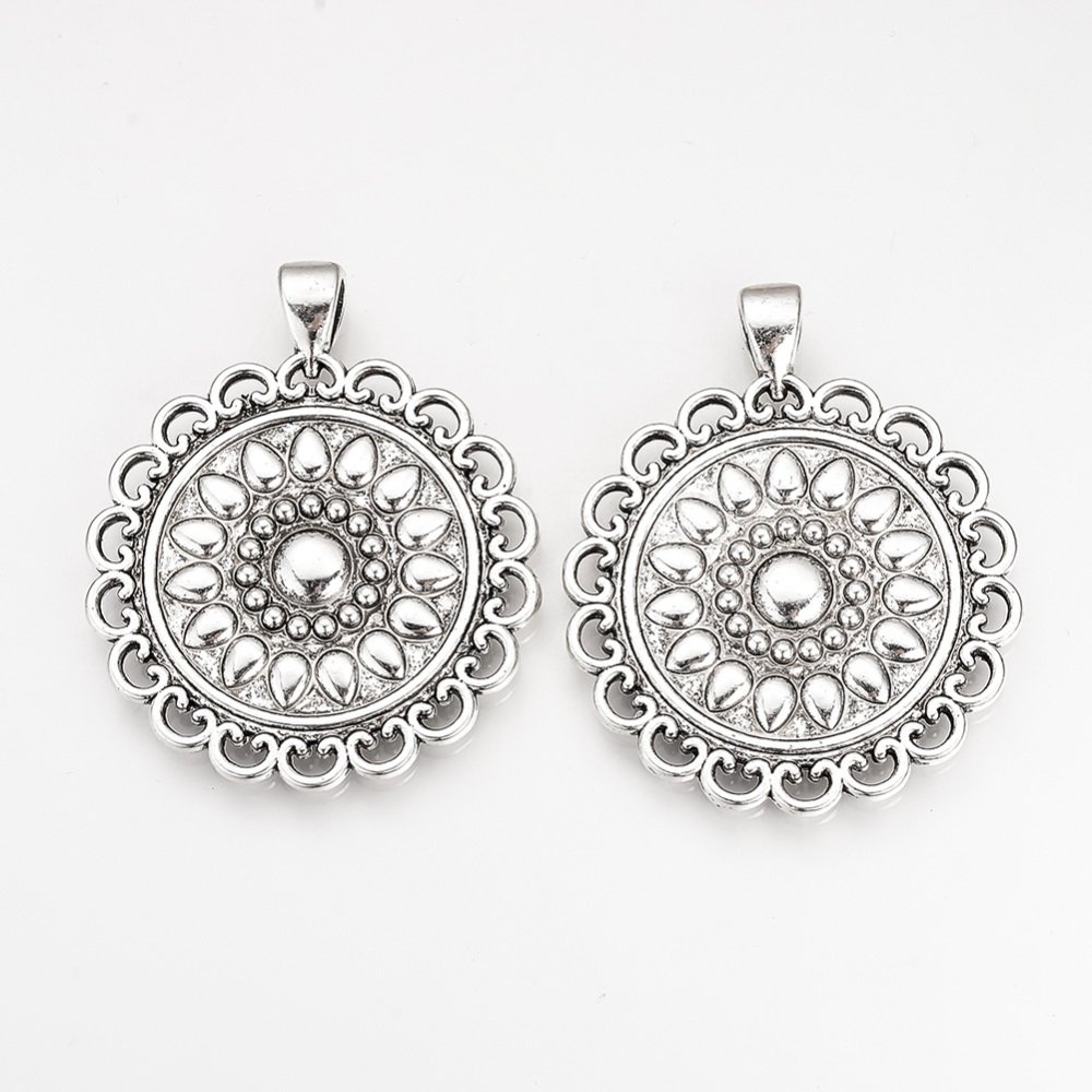 2 Cabochon-Halterungen 30mm Silber, Cabochon-Anhänger 57AS