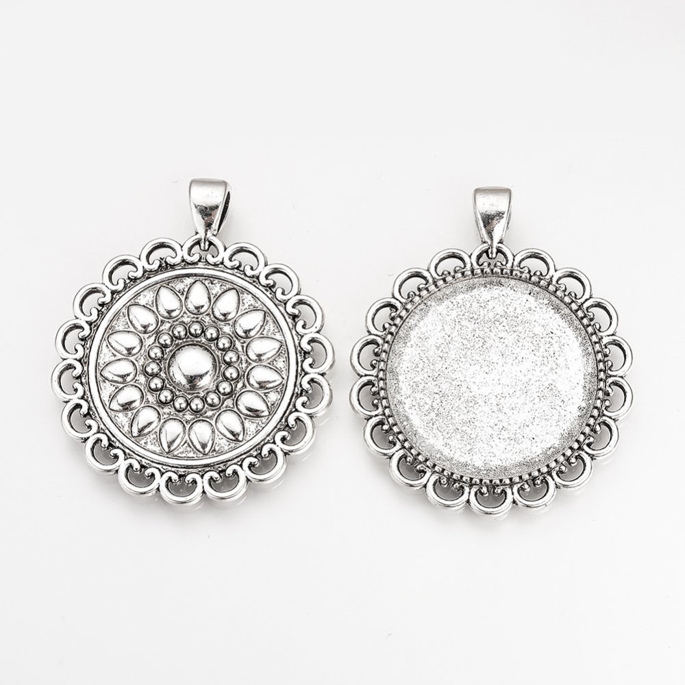 2 Cabochon-Halterungen 30mm Silber, Cabochon-Anhänger 57AS