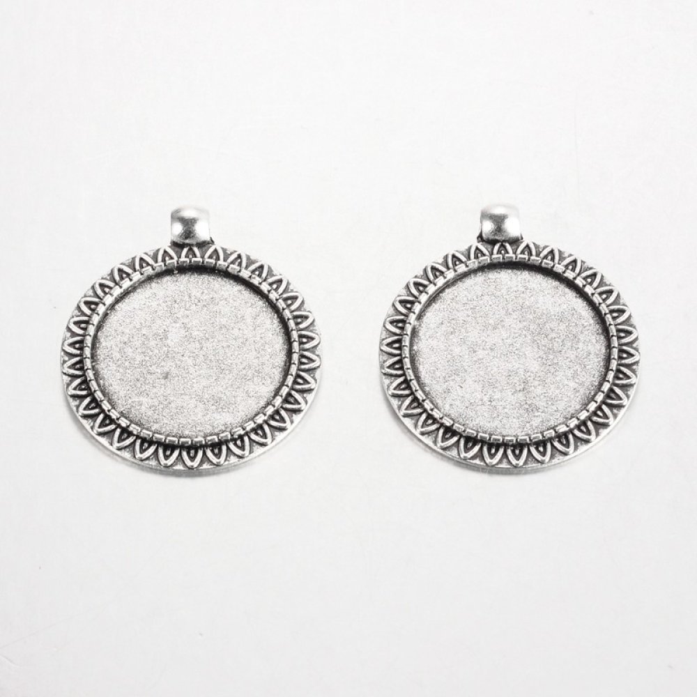 2 Halterungen 25mm Silber Cabochons, Anhänger Cabochons 17AS