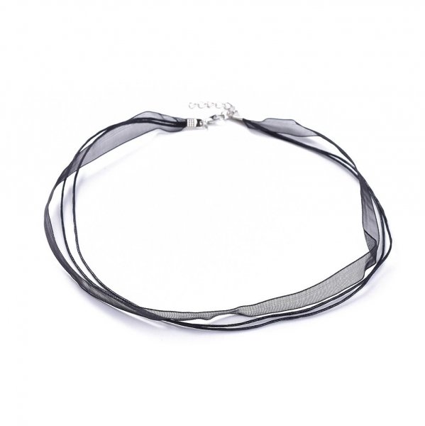 3 Halsketten mit Organzaband und beschichteter Wachskordel in Schwarz