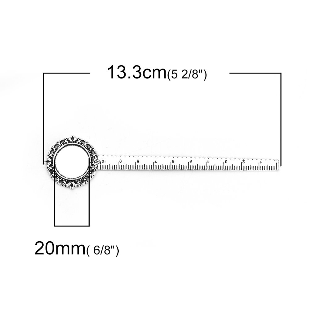 3 Lesezeichen Lineal Cabochon 20 mm N°01 Silber Antik