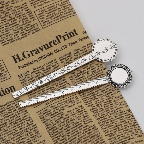 3 Lesezeichen Lineal Cabochon 20 mm N&deg;01 Silber Antik