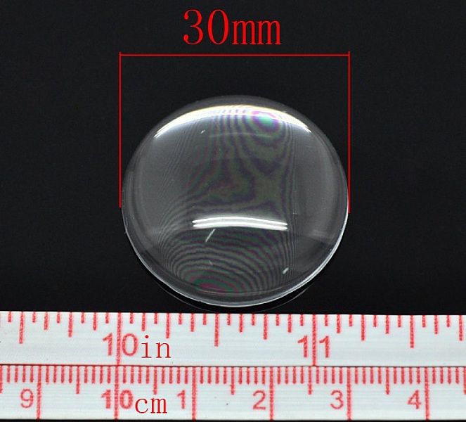 50 Cabochons Ronds 30 mm en verre Loupe transparent N&deg;13