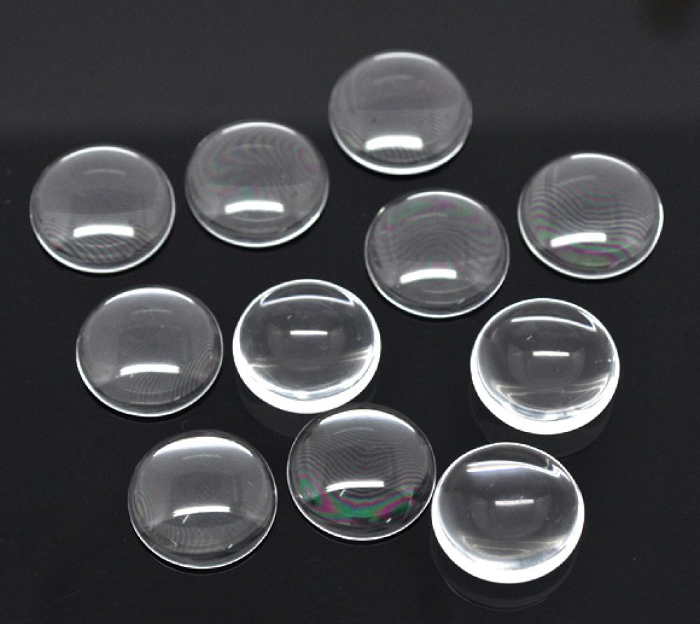 5 Cabochons Rund 20 mm aus transparentem Lupenglas Nr. 08