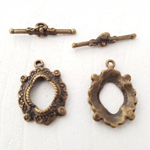 5 Toggle-Verschl&uuml;sse Rundes Motiv Bronze Nr. 08