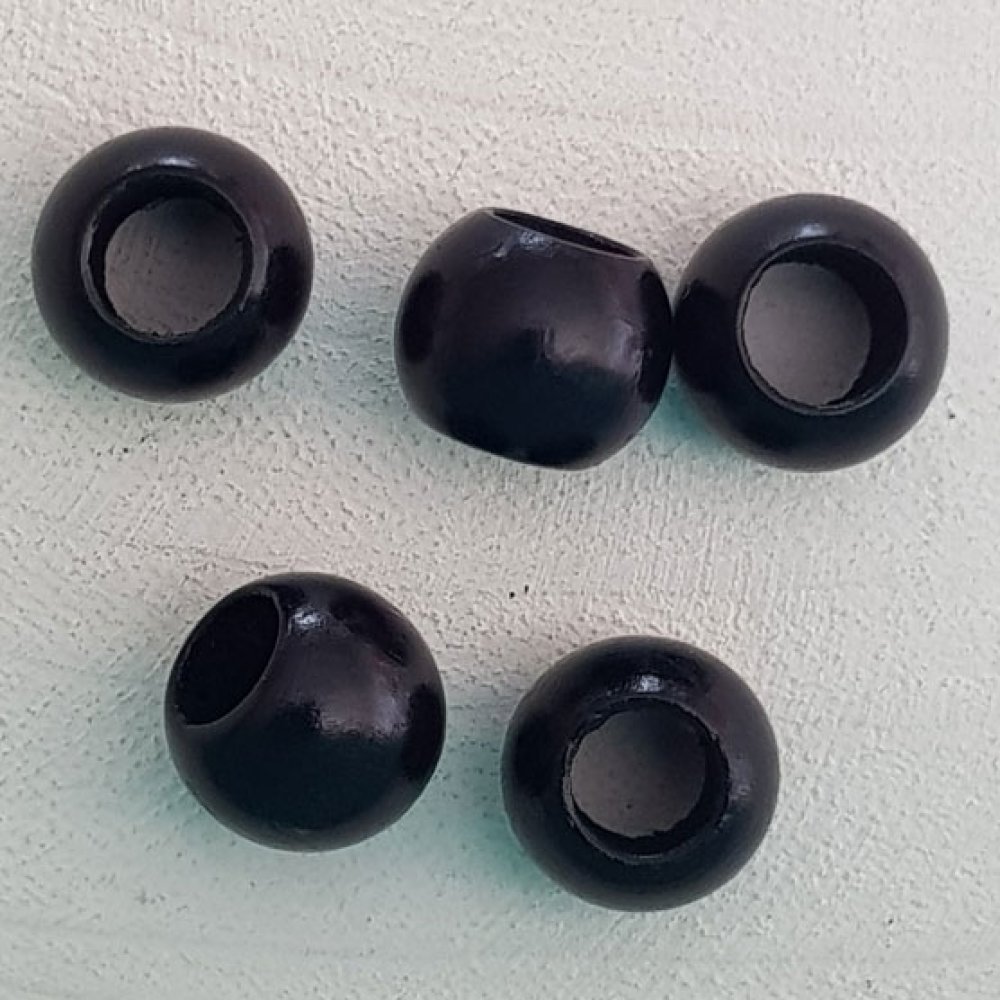 5 Holzperlen Rund 14/11 mm Schwarz