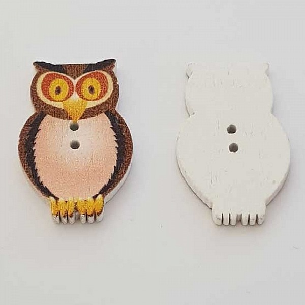 Bouton bois Chouette Marron Fonc&eacute; N&deg;01