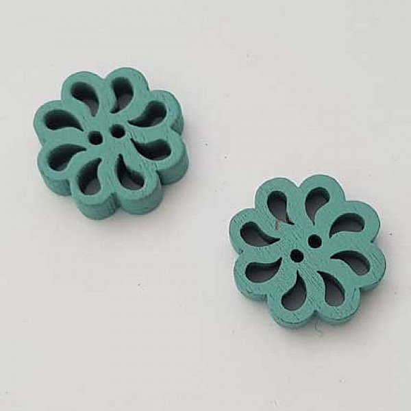 Bouton bois Fleur Vert D'eau N&deg;01-01