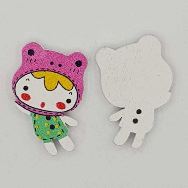 Holzknopf M&auml;dchen rosa Nr. 01-01