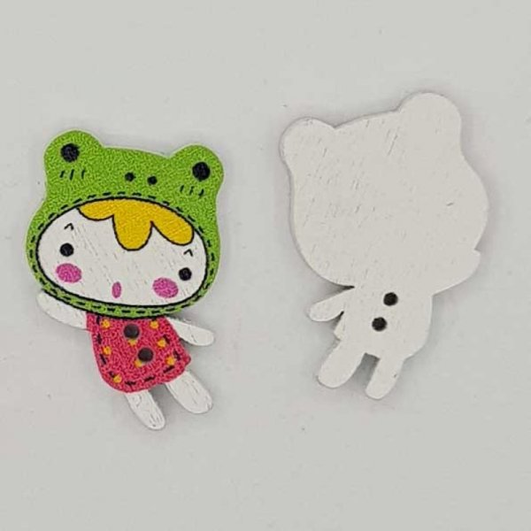 Holzknopf M&auml;dchen rot Nr. 01-02