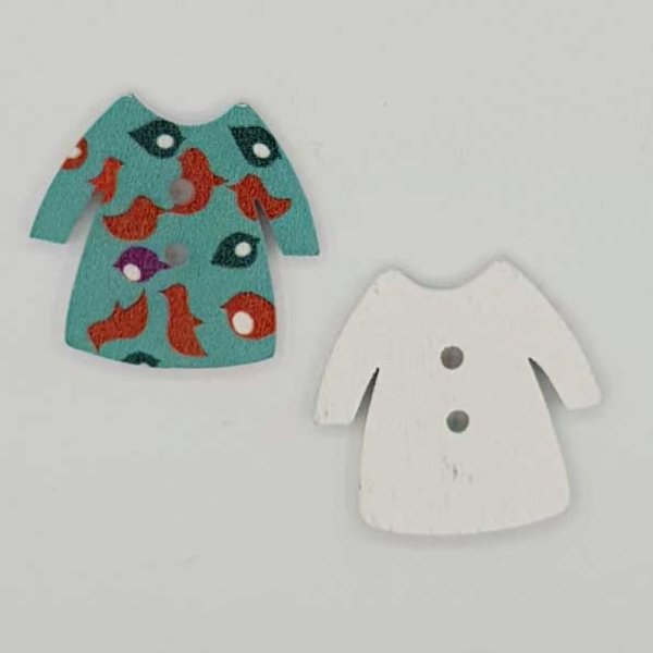 Knopf aus Holz Kleid t&uuml;rkis Nr. 02-03