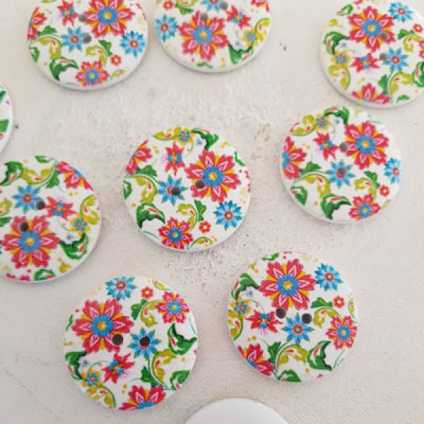 Holzknopf Blumen 30 mm Nr. 01 x 10 St&uuml;ck