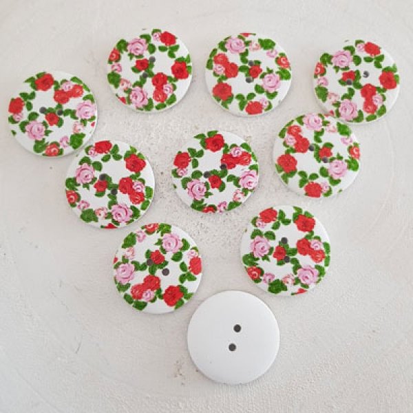 Holzknopf Blumen 30 mm Nr. 06 x 10 St&uuml;ck