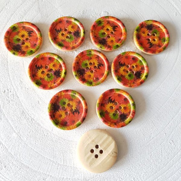 Holzknopf Blumen 30 mm Nr. 09 x 10 St&uuml;ck