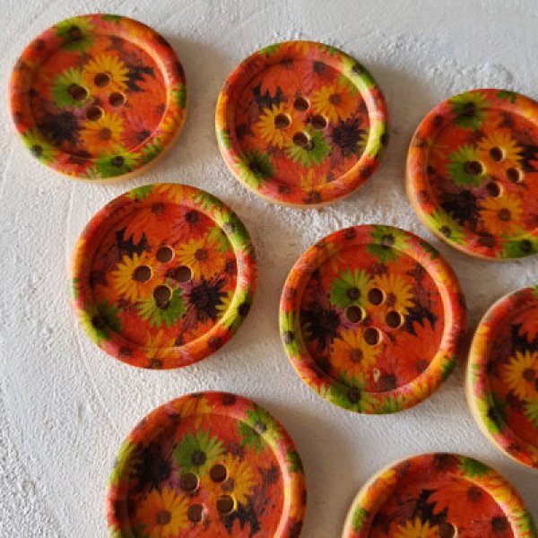 Holzknopf Blumen 30 mm Nr. 09 x 10 St&uuml;ck